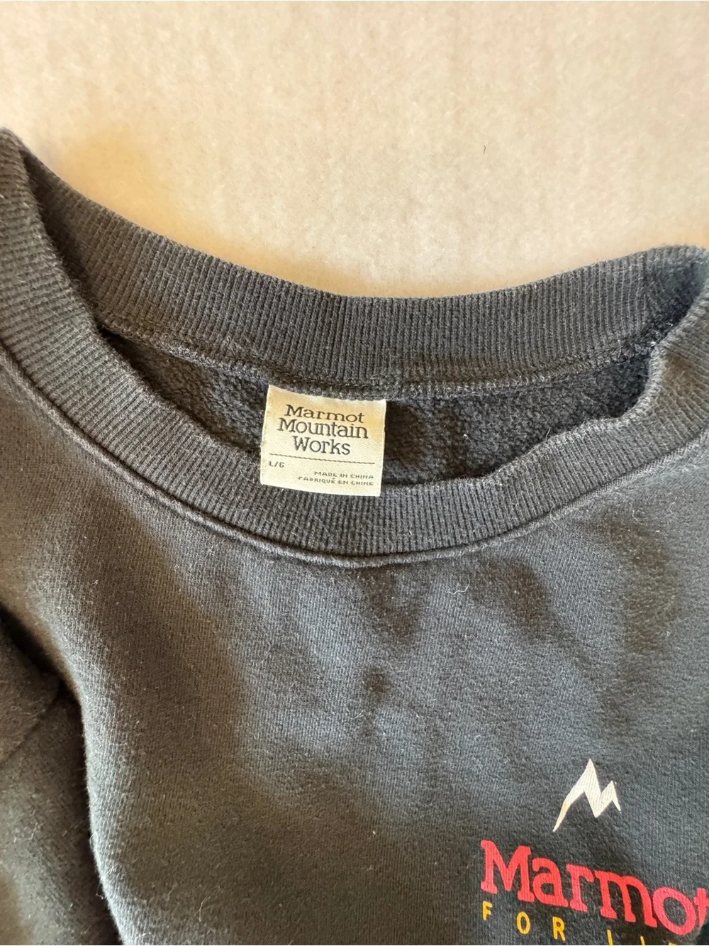 Marmot Black Crewneck Sweatshirt with Small Red Logo
